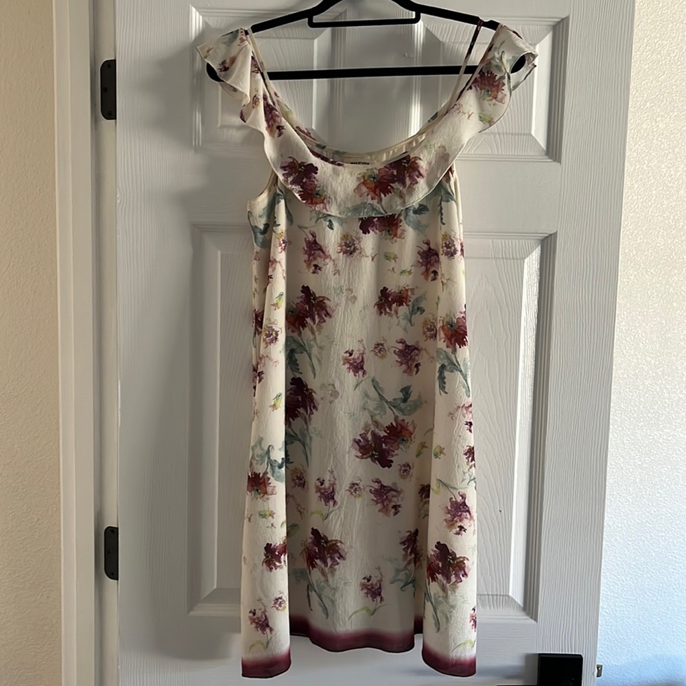 Floral dress with off the shoulder ruffle
